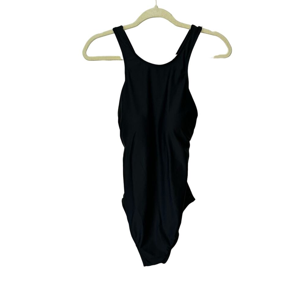 Time and True Womens Solid Black One Piece Swimsuit Large Pool Workout Beach
